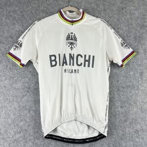 Bianchi Milano Cycling Jersey Mens Large White Short Sleeve Made In Italy